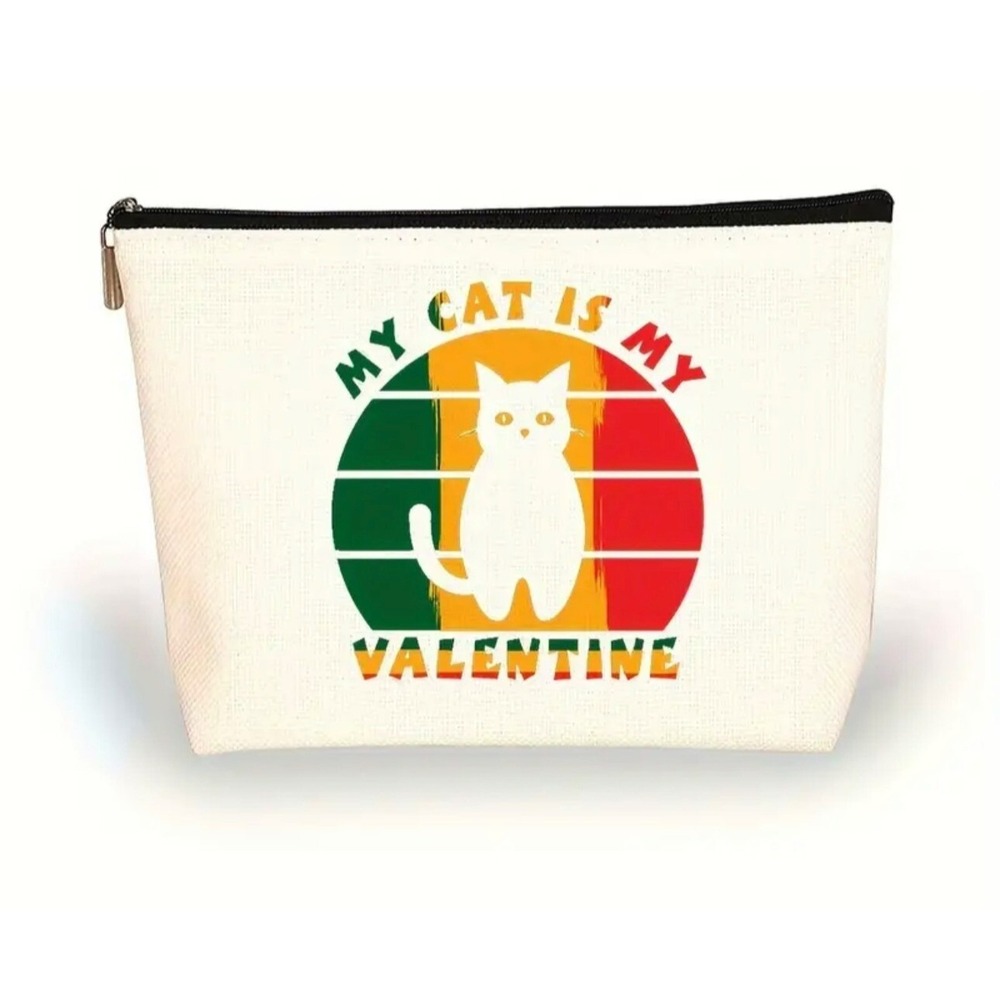 My Cat Is My Valentine Zipper Makeup Bag, Versatile Carry-On‎ Pouch